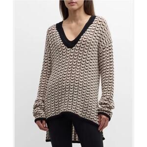 NEW NWT St John Distorted Terry Chevron Knit V-Neck Sweater Large/ XL